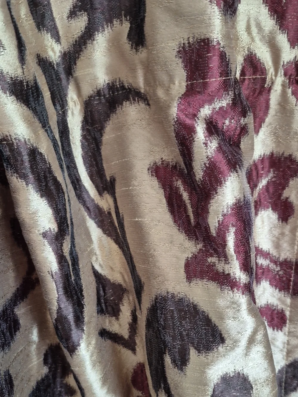 Decorative Damask Curtain Panel Pair in Cream, Burgundy & Brown 48x60 (96x60)